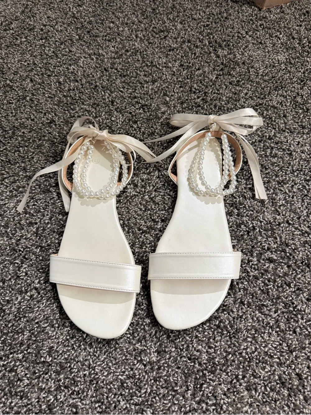 Pearl Ankle Strap Open-Toe Sandals in Ivory